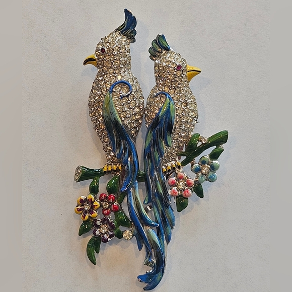 Vintage Rare 40s Coro Duette Enamel Rhinestone Brooch Fur Clip